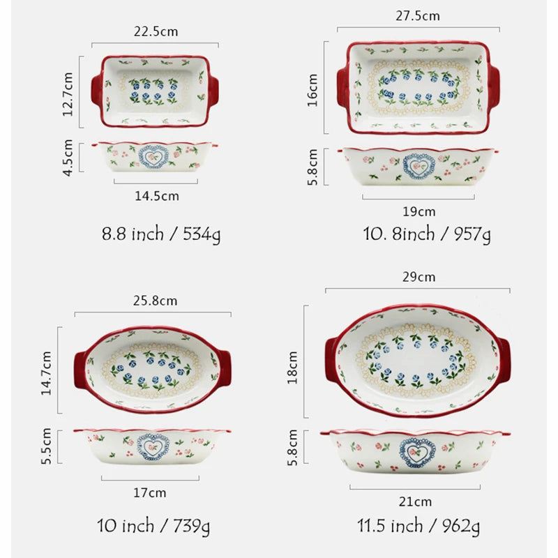 1pc Red Cherry Baking Plate Ceramic Dinner Dishes European Style Dinnerware Baking Tray Ovenware Dinner Plate