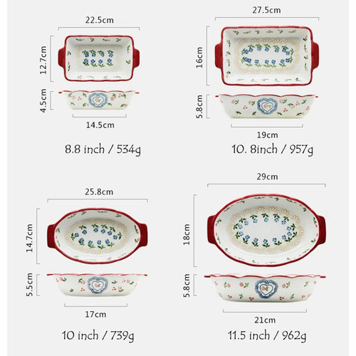 1pc Red Cherry Baking Plate Ceramic Dinner Dishes European Style Dinnerware Baking Tray Ovenware Dinner Plate