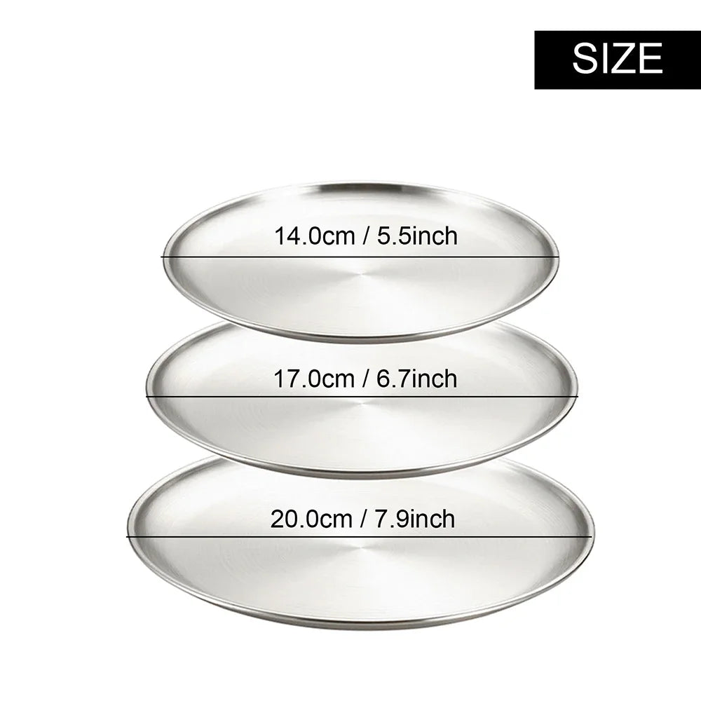 8Pcs Stainless Steel Metal Round Dining Disc Bone Spitting Dish High Quality Shallow Tray BBQ Disc Kitchen Plate Tableware